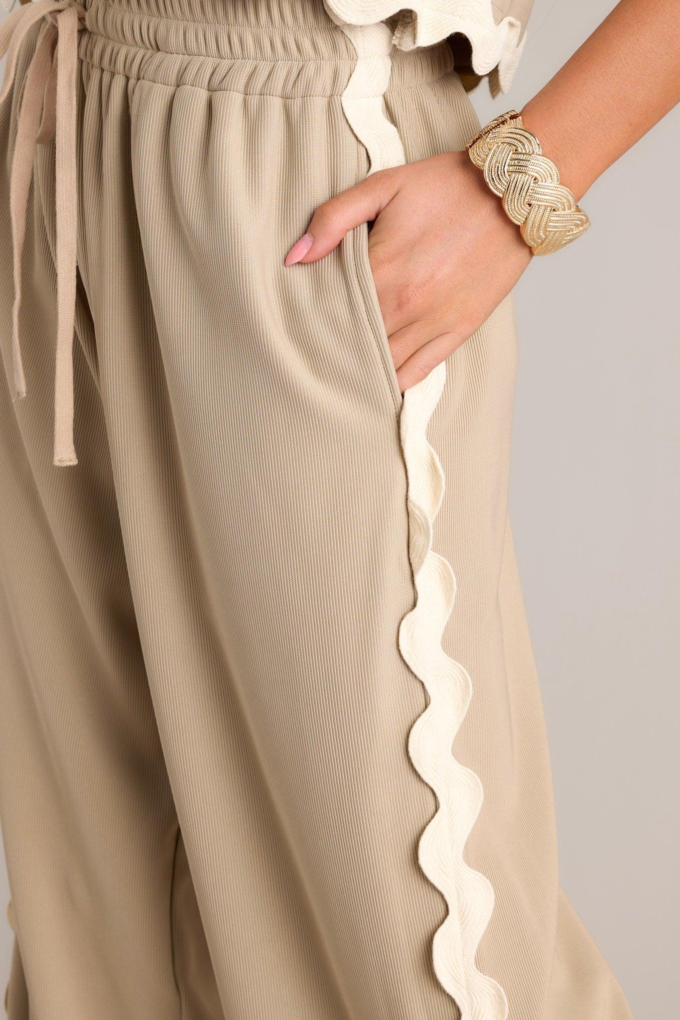 Breezy Charm Taupe Ricrac Pants Product Image