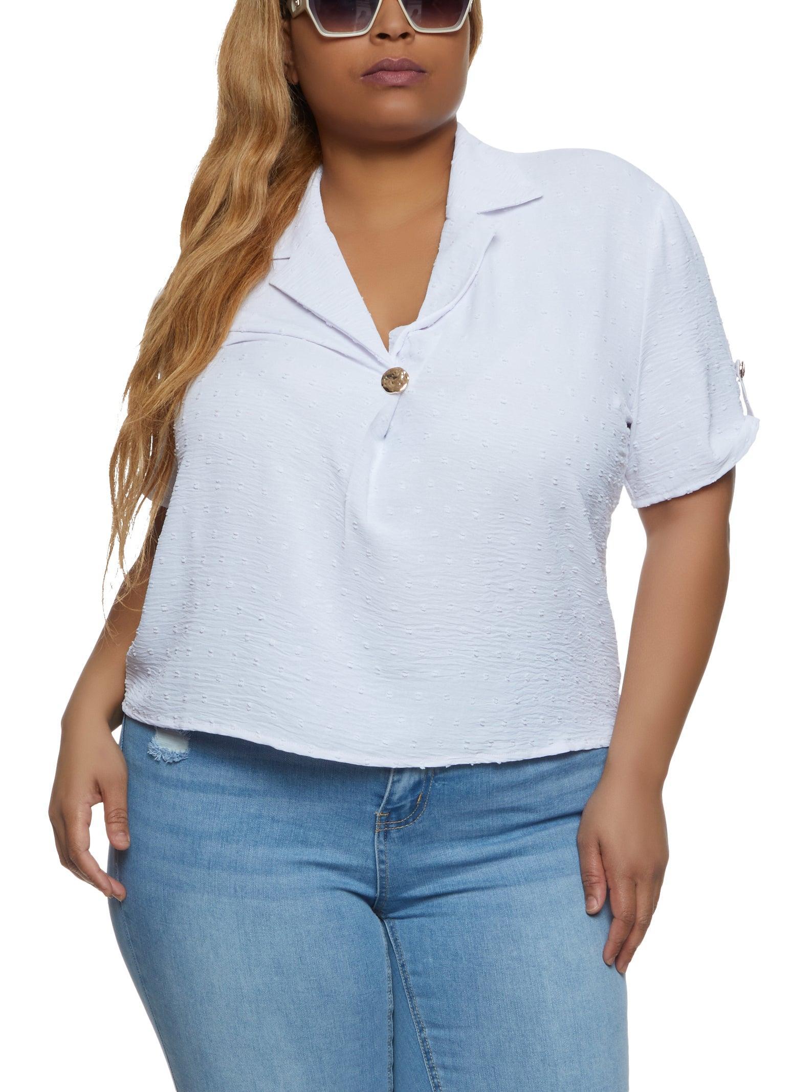 Womens Plus Size One Button Lapel Collar Blouse Product Image