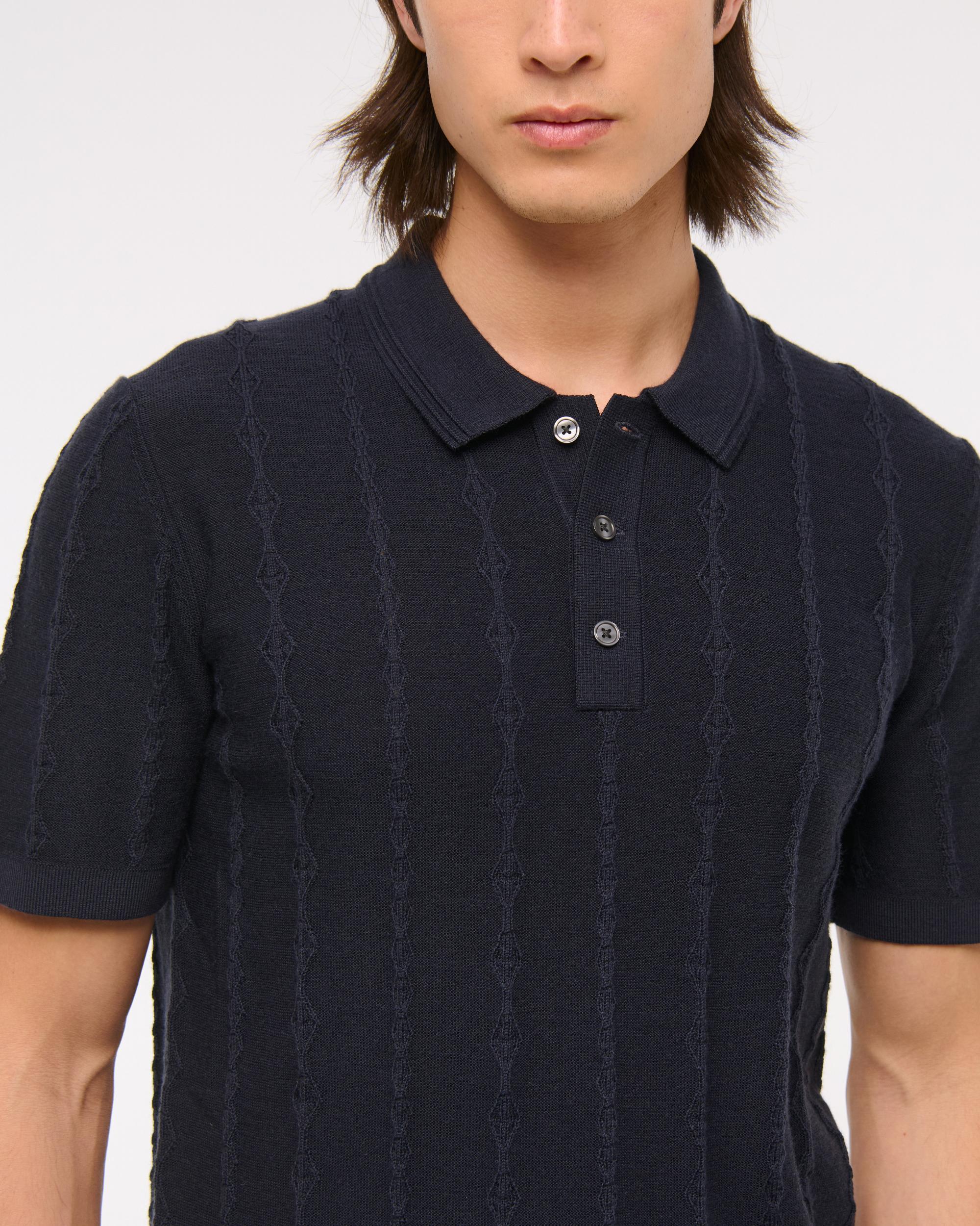 Merino Wool-Blend Stitch 3-Button Sweater Polo Product Image