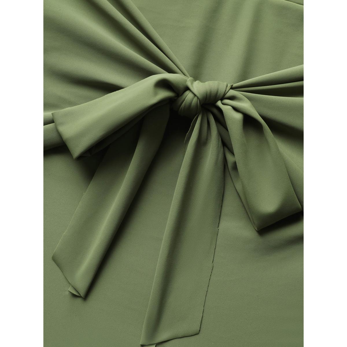 Plus Size Solid Buckle Detail Tie Knot One Piece Swimsuit Women's Swimwear Palemauve Beach Tie knot Curve Bathing Suits High stretch One Pieces BloomChic 10/M Product Image