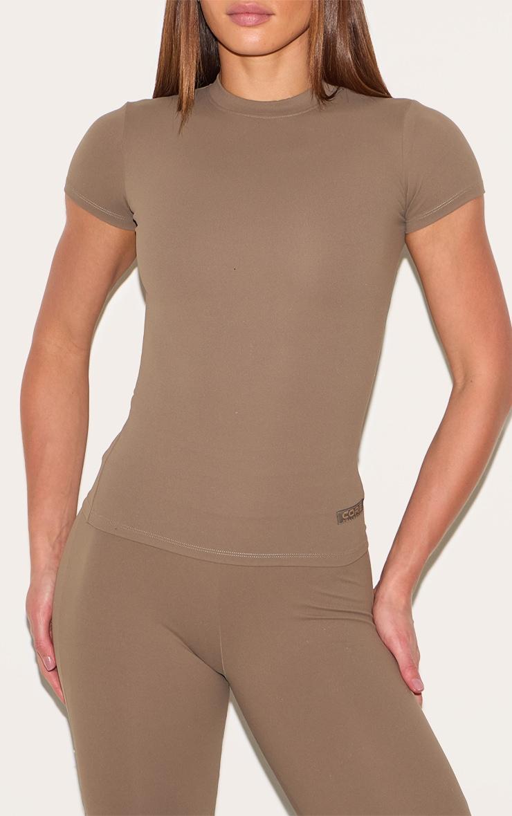 Tall Mocha Core Collection Tab Snatched Sculpt Short Sleeve T Shirt Product Image