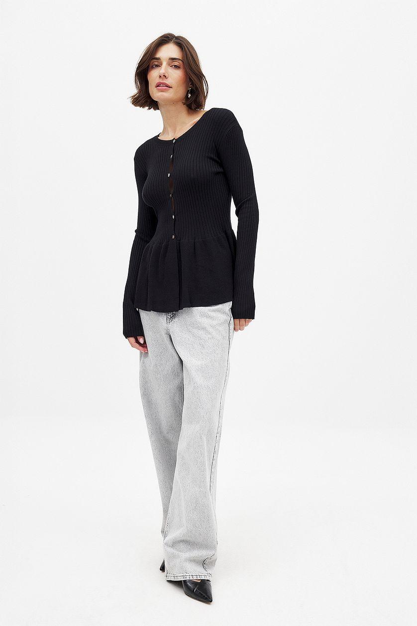 Knitted Peplum Top Beige Product Image