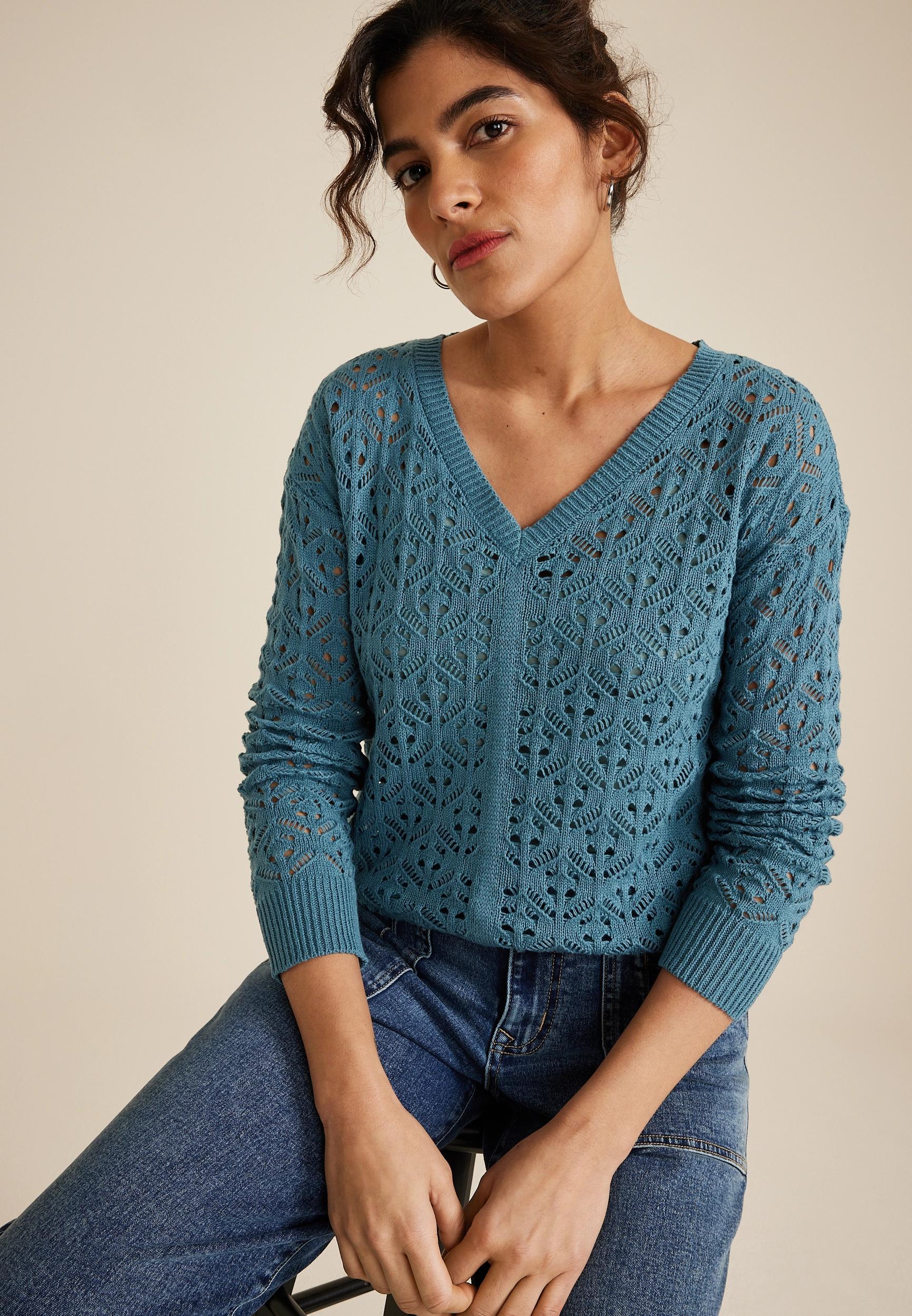 Open Knit V Neck Sweater Product Image