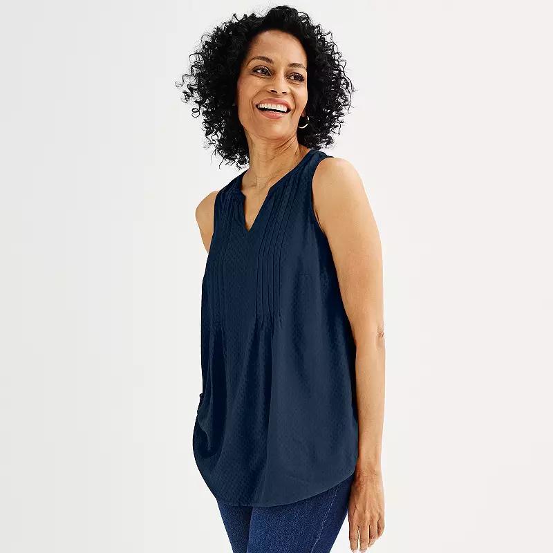 Petite Croft & Barrow Pintuck Sleeveless Shell Top, Womens Seattle Blue Product Image