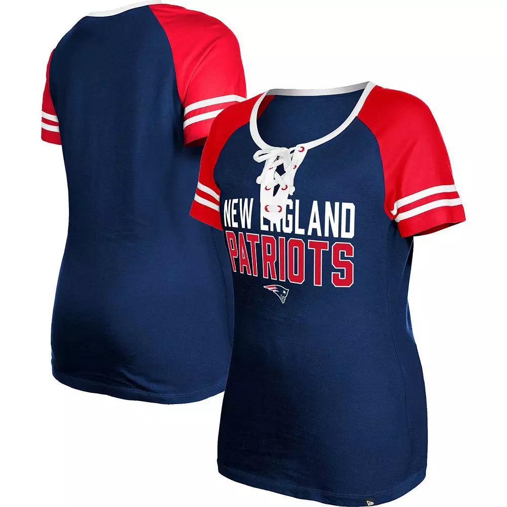 Women's New Era Navy New England Patriots Raglan Lace-Up T-Shirt,  Product Image