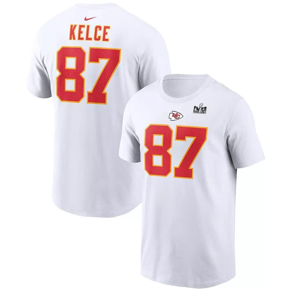 Men's Nike Travis Kelce White Kansas City Chiefs Super Bowl LVIII Patch Player Name & Number T-Shirt, Size: Large Product Image