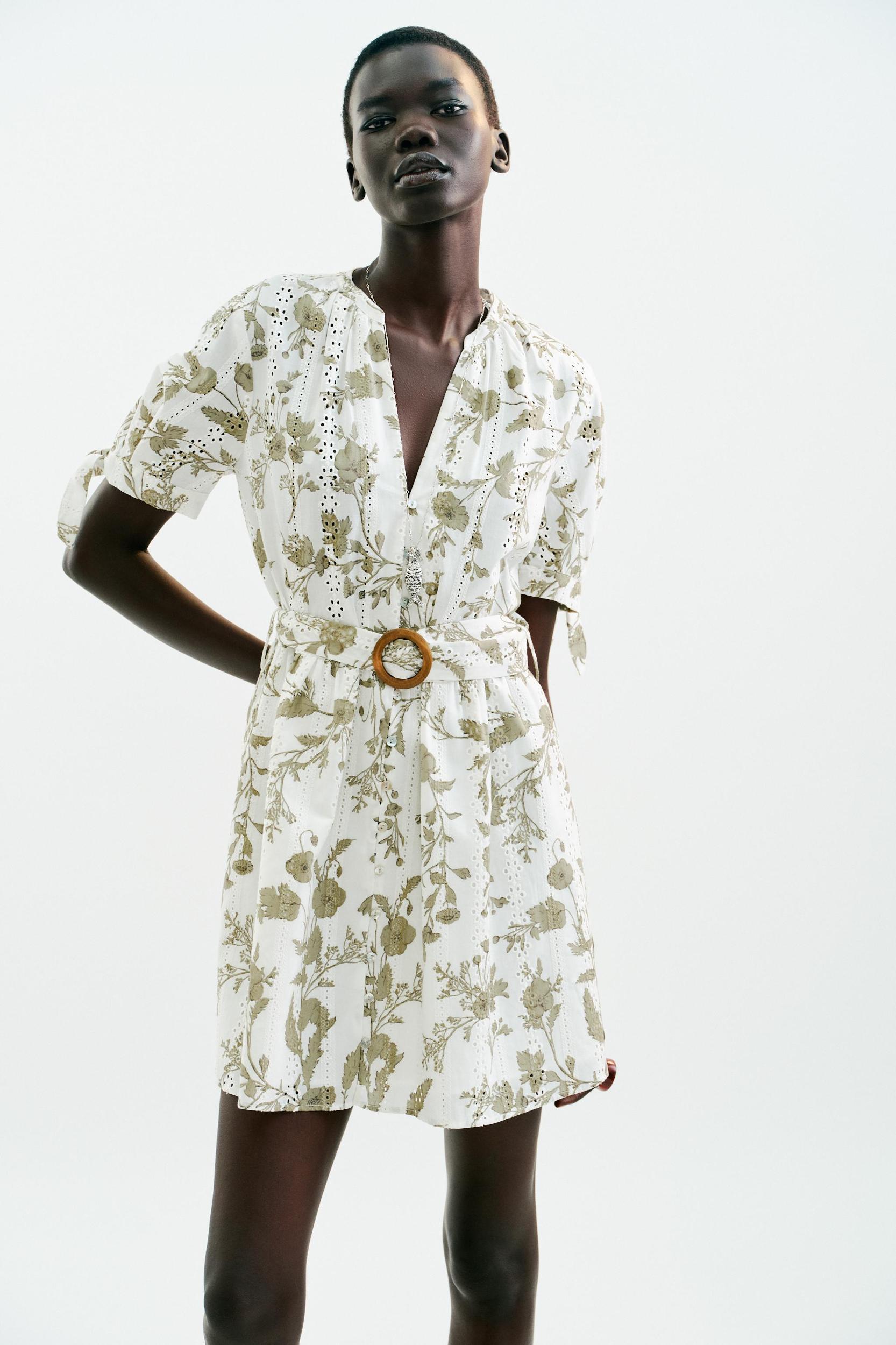 PRINTED MINI DRESS WITH OPENWORK EMBROIDERY Product Image