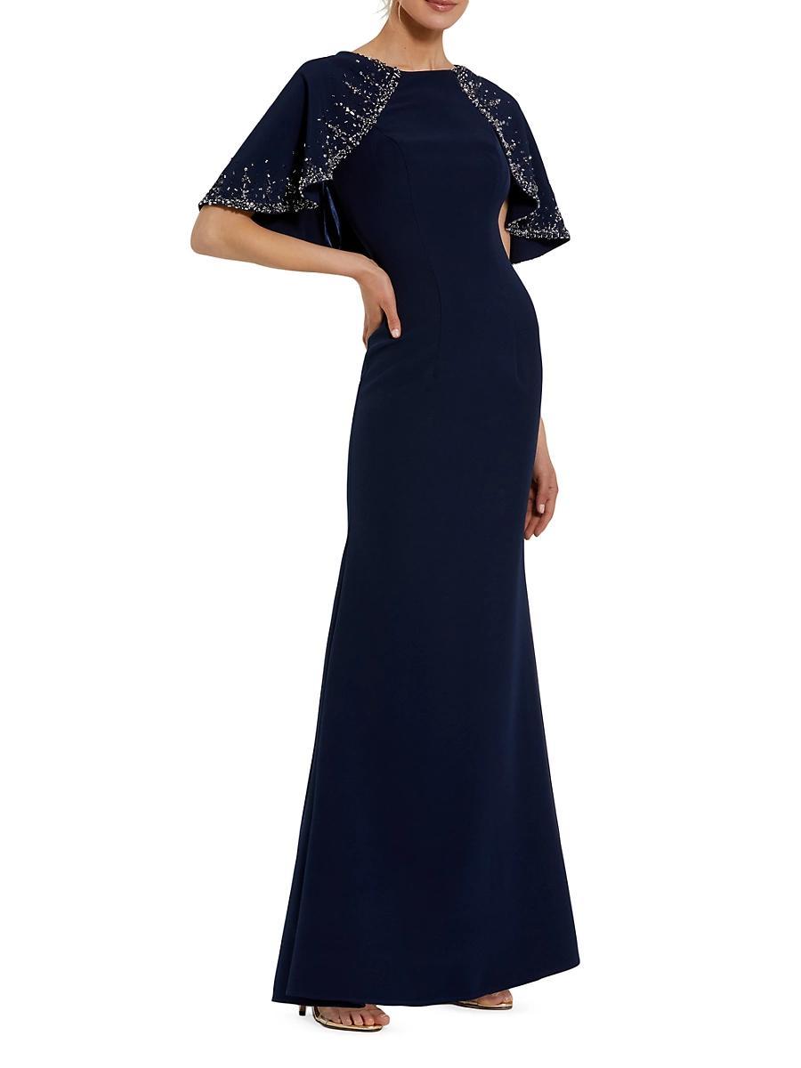 Womens Crpe Beaded Shawl Column Gown Product Image