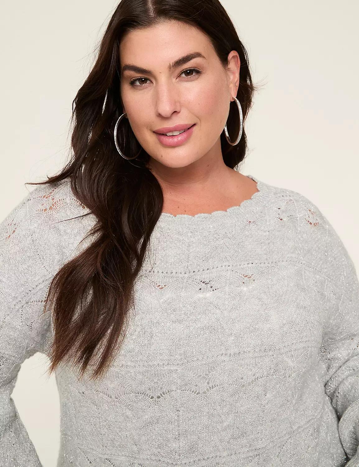 Lurex Pointelle Stitch Boatneck Sweater Product Image