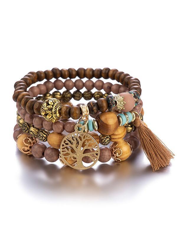 Bohemia Multi-Layer Wood Beads Handmade Tassels Bracelet Product Image