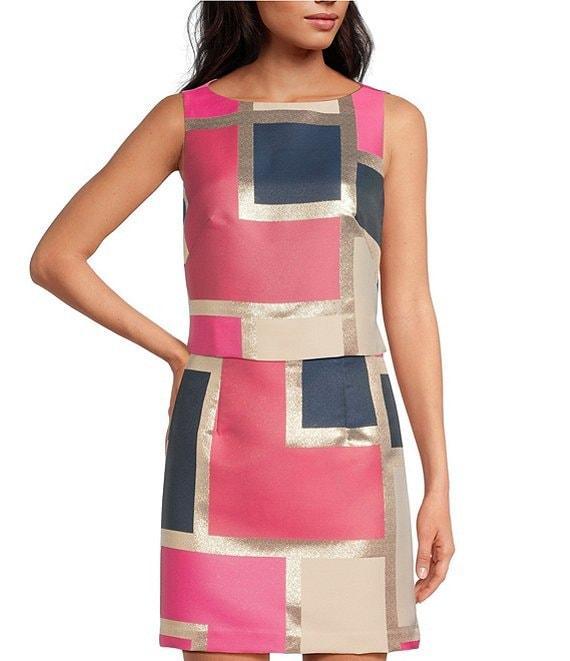 Trina Turk Cayley Color Block Jacquard Boat Neck Sleeveless Coordinating Top Product Image