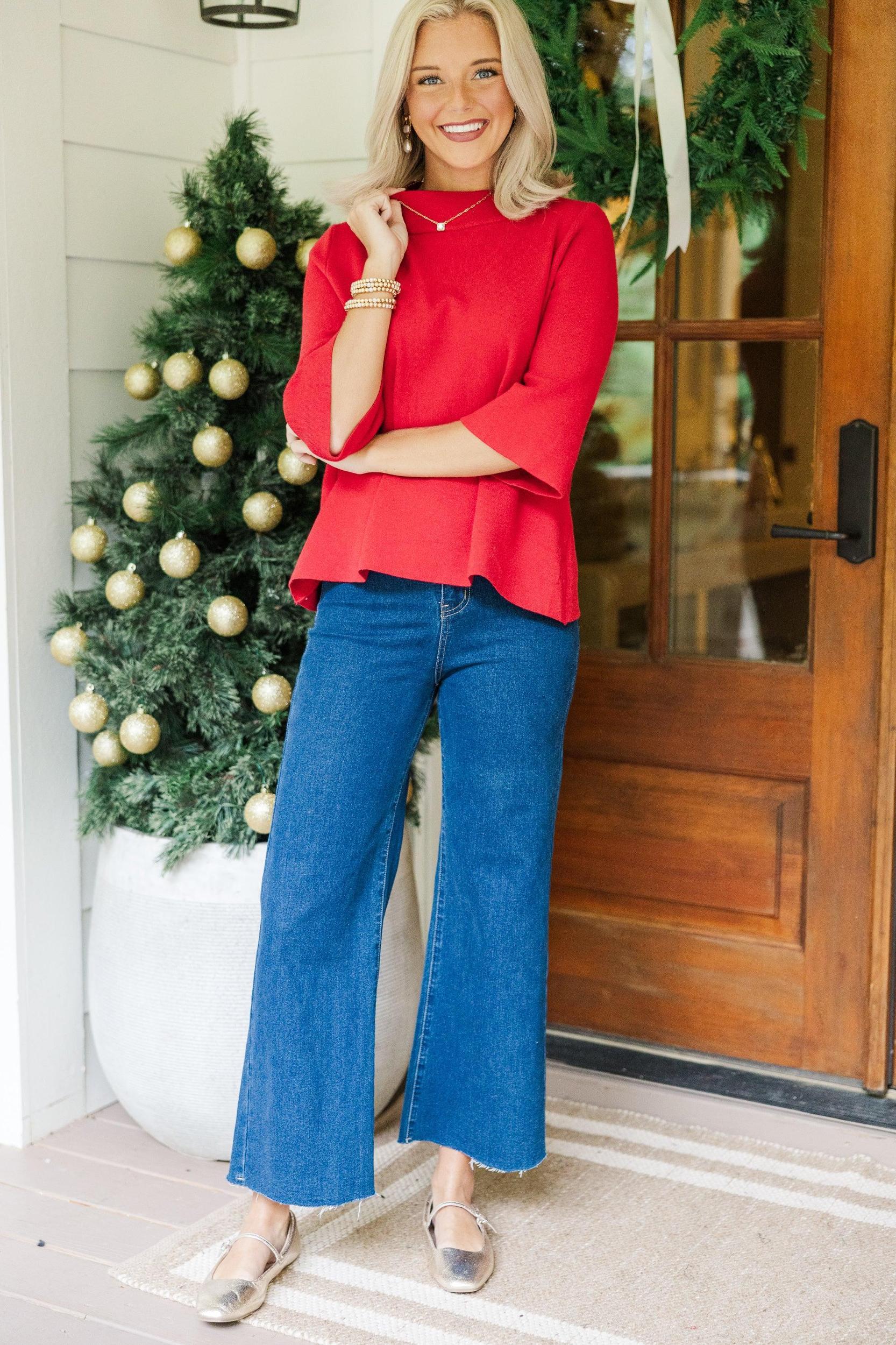 Just A Feeling Red Mock Neck Sweater Female Product Image