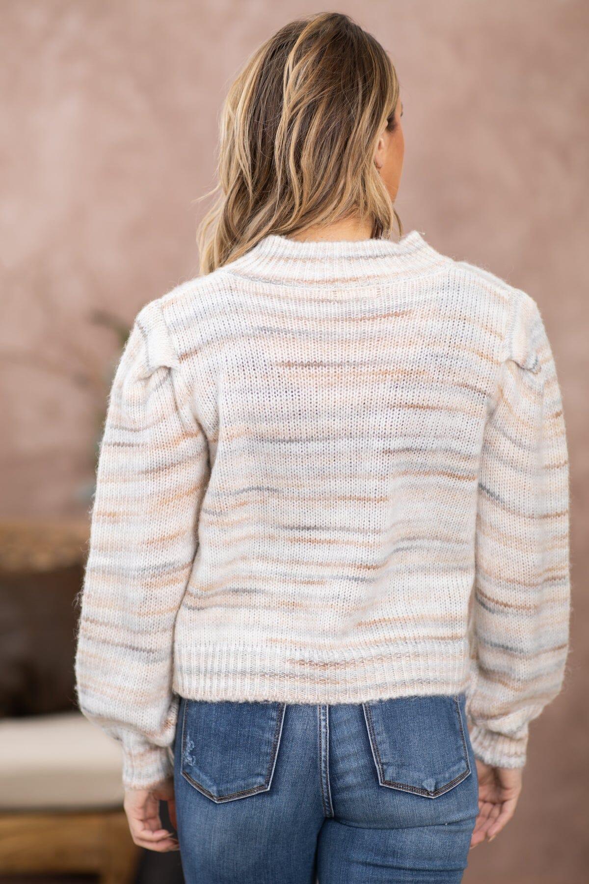 Tan and Grey Melange Mock Neck Sweater Product Image