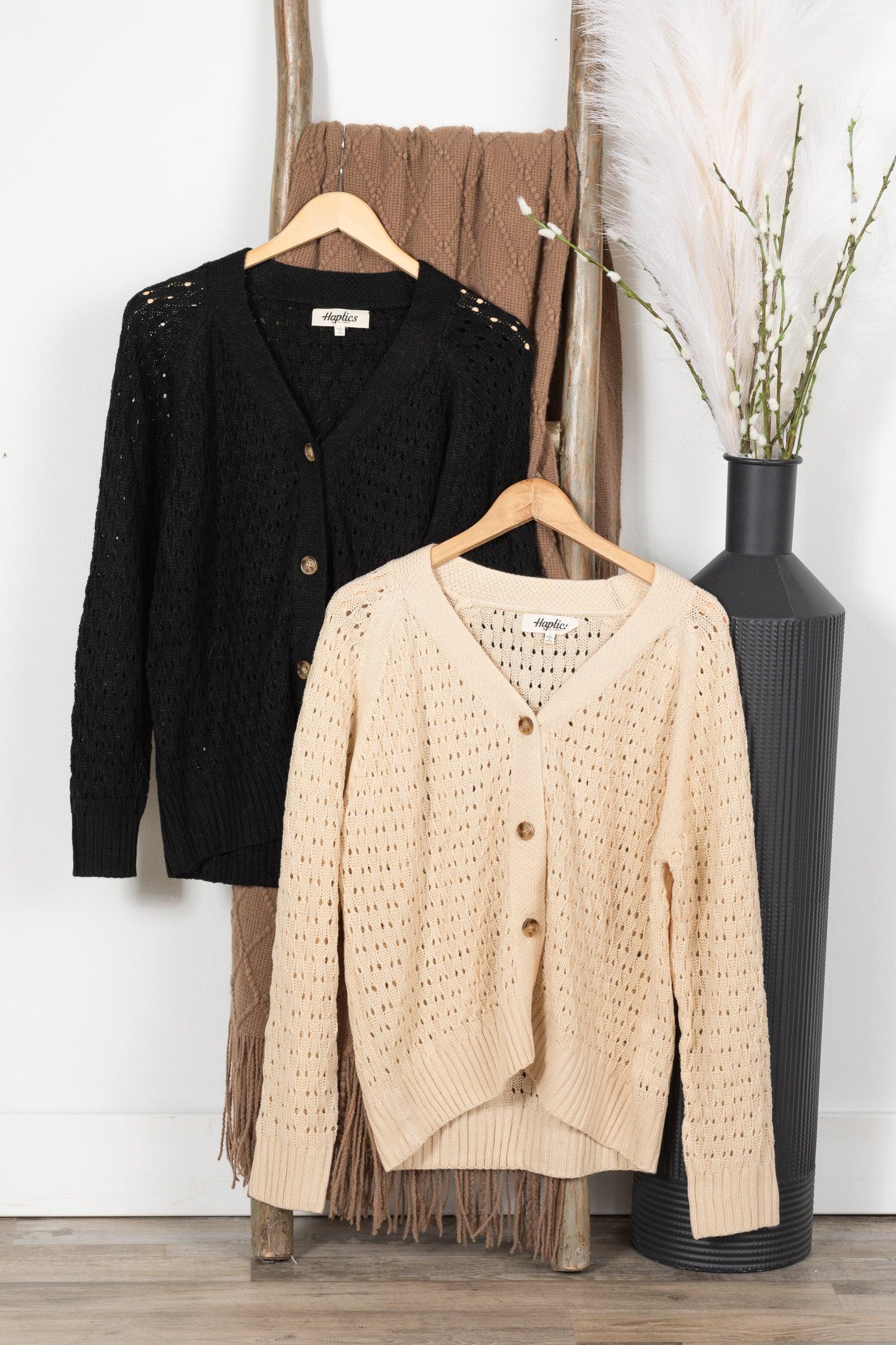 Button Down Pointelle Solid Sweater Cardigans Product Image
