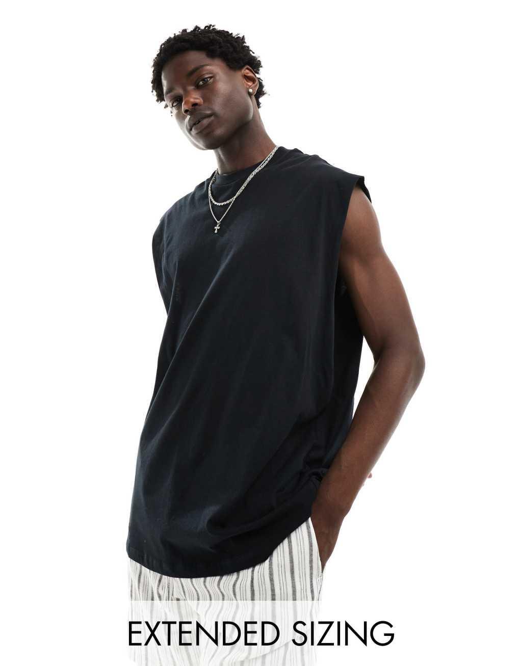 ASOS DESIGN oversized tank top with dropped armholes in black Product Image