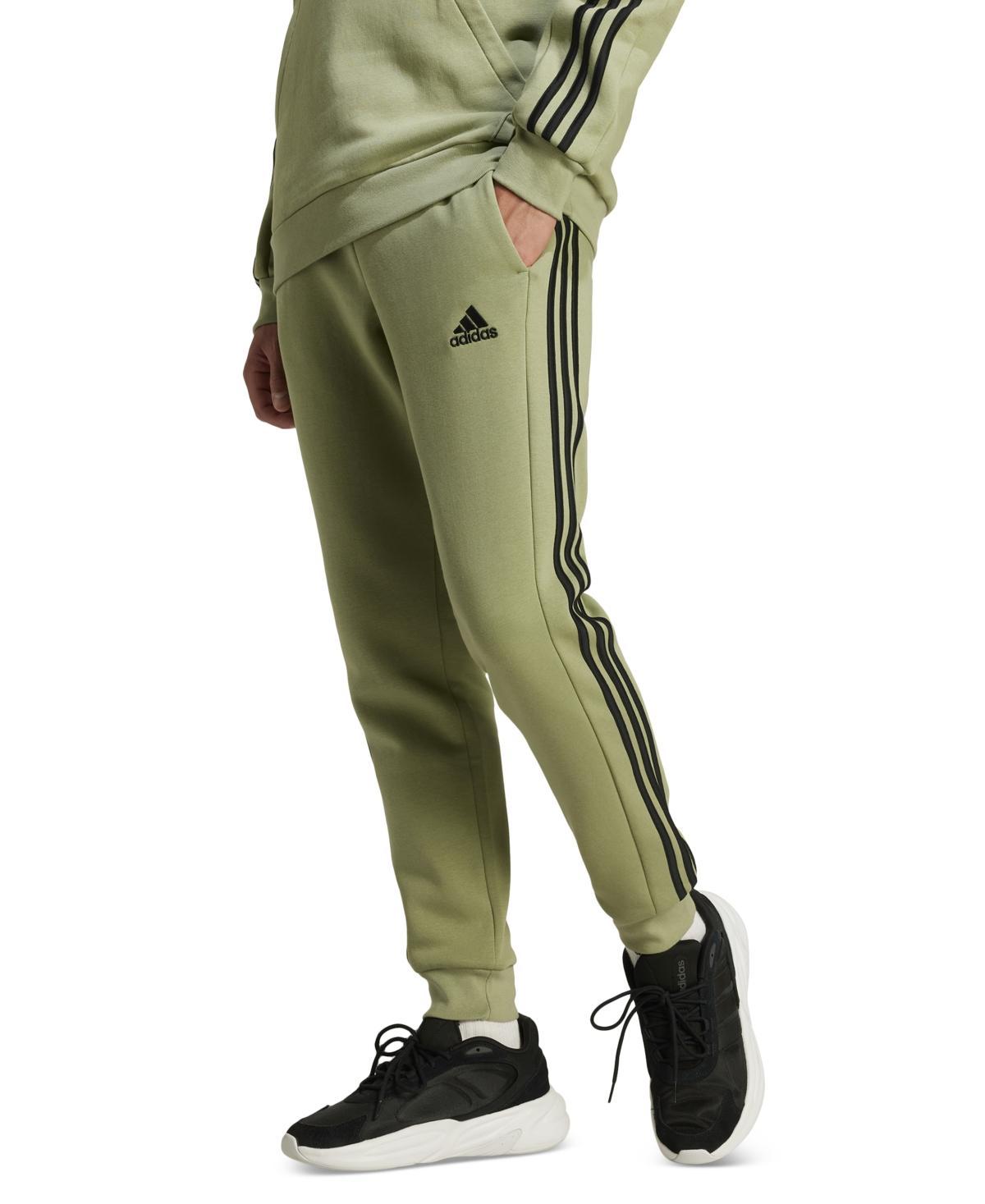 adidas Essentials Fleece 3-Stripes Tapered Cuff Pants (Tent Green) Men's Clothing Product Image