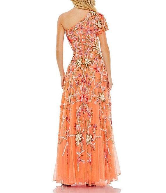 Mac Duggal Sequin One Shoulder Short Flutter Sleeve Gown Product Image