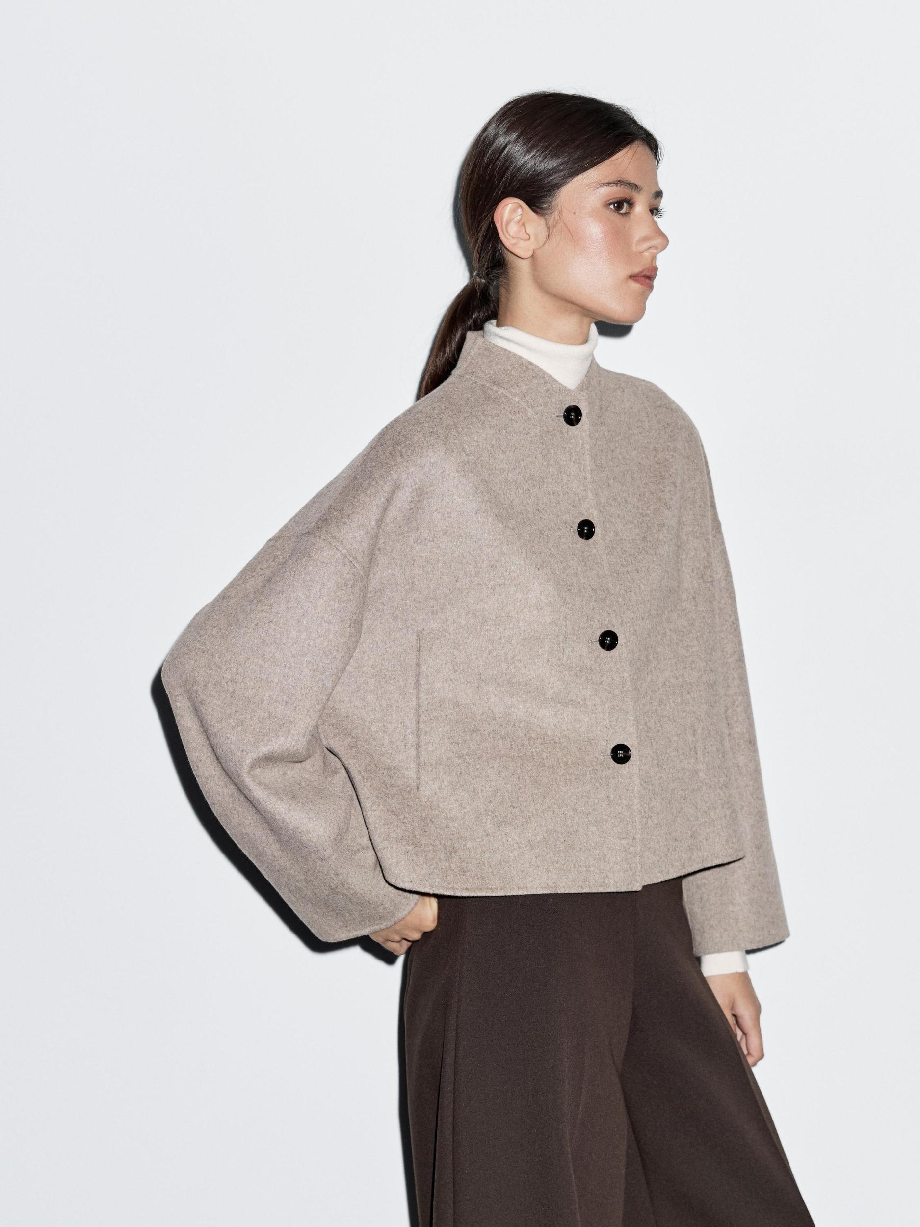 Short wool blend coat with high collar Product Image