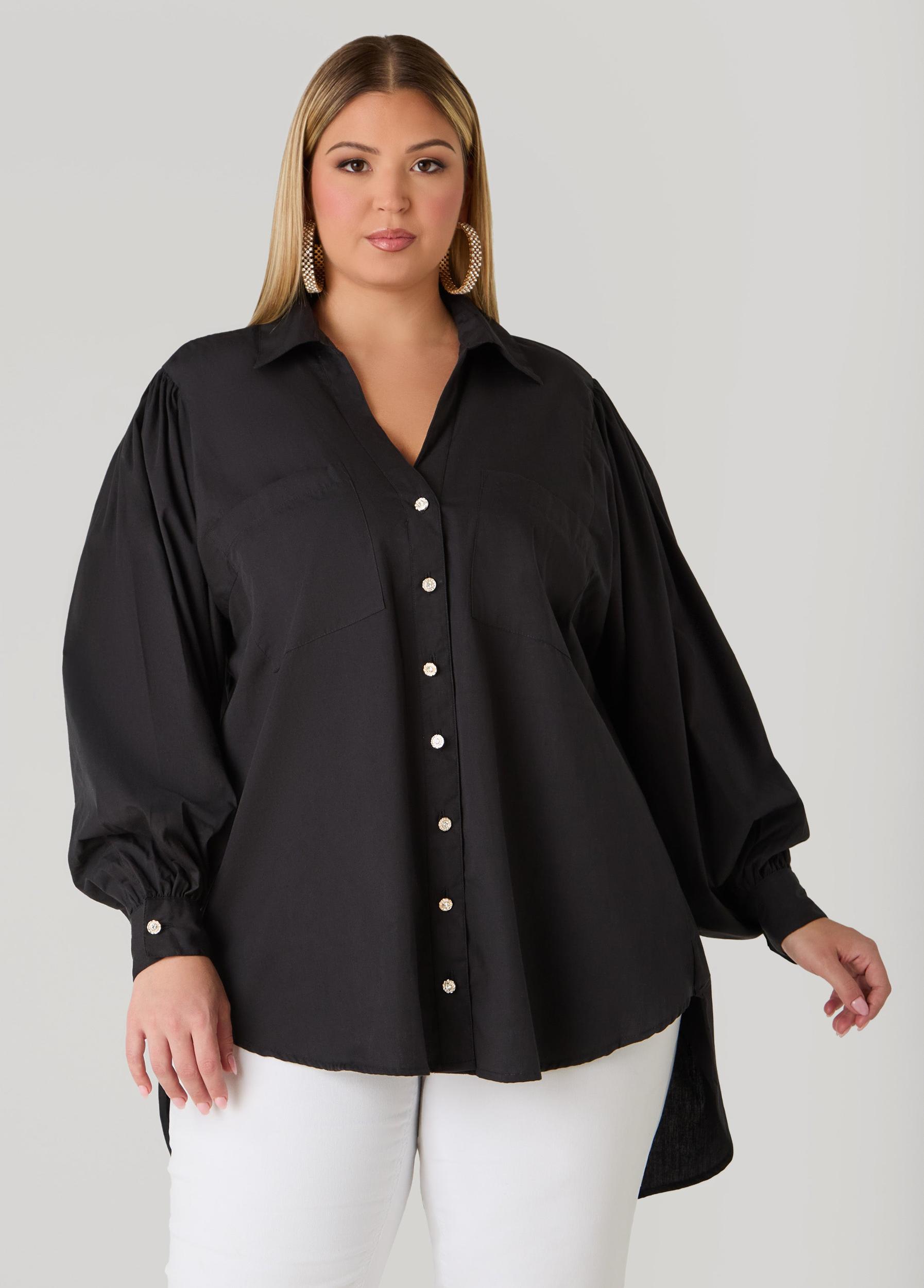 Plus Size Tie Up Open Back Shirt Ashley Stewart Product Image