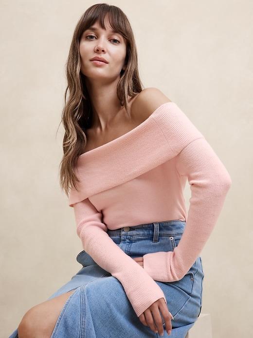 Off -The-Shoulder Pullover Sweater Product Image