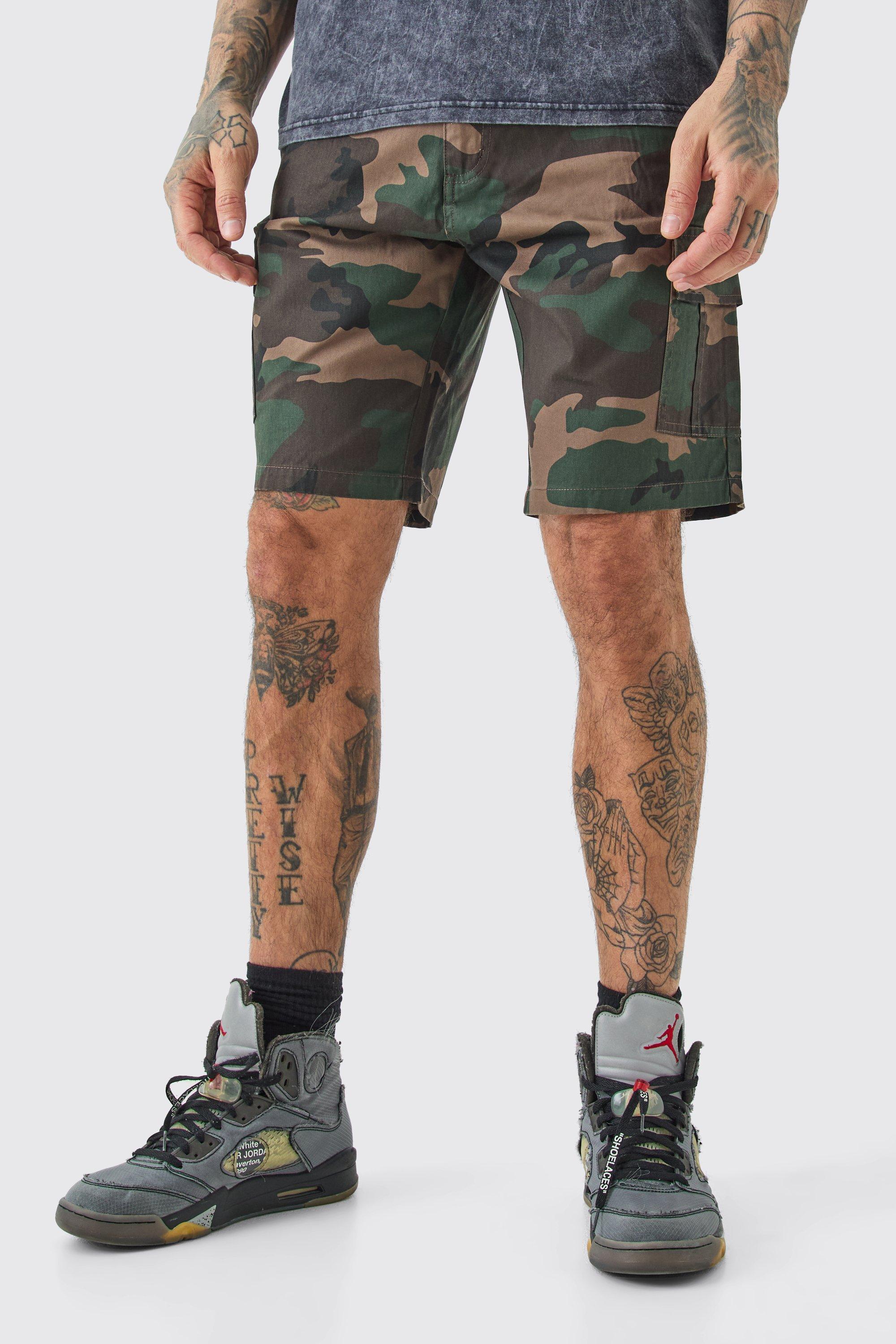 Tall Fixed Waist Camo Twill Cargo Short | boohooMAN USA Product Image