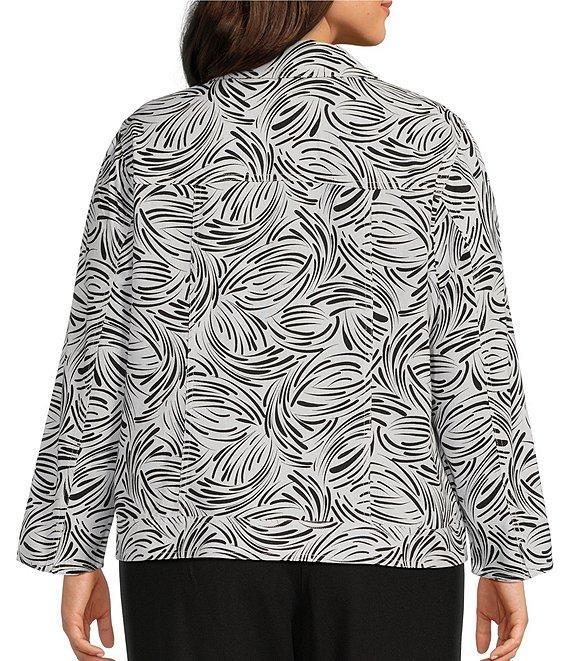 Allison Daley Plus Size 3/4 Sleeve Point Collar Button Front Linen Blend Jacket Product Image