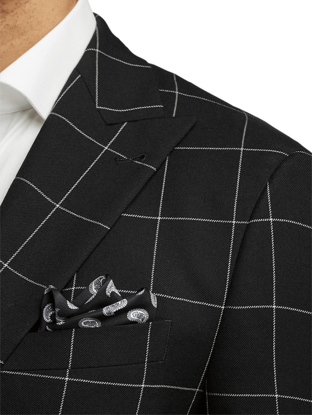 Wool Windowpane Single Breasted Peak Lapel Sport Coat - Black Product Image