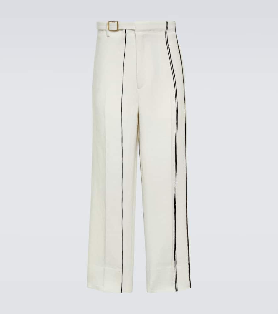 ZEGNA Oasi Lino Striped Linen Straight Pants In White Product Image