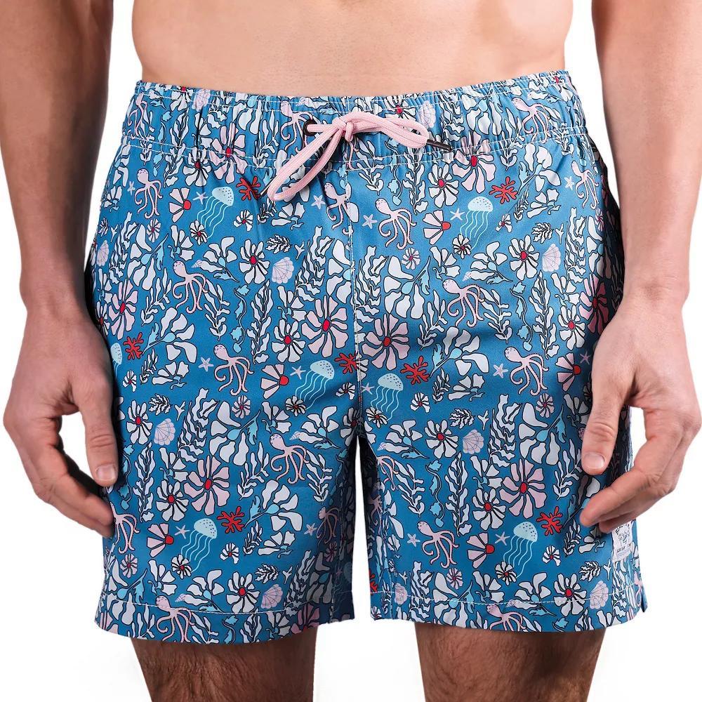 Men's Beach Bros 6.5-Inch Blue Floral Print 4-Way Stretch Mesh Lined Swim Trunks, Size: XL Product Image