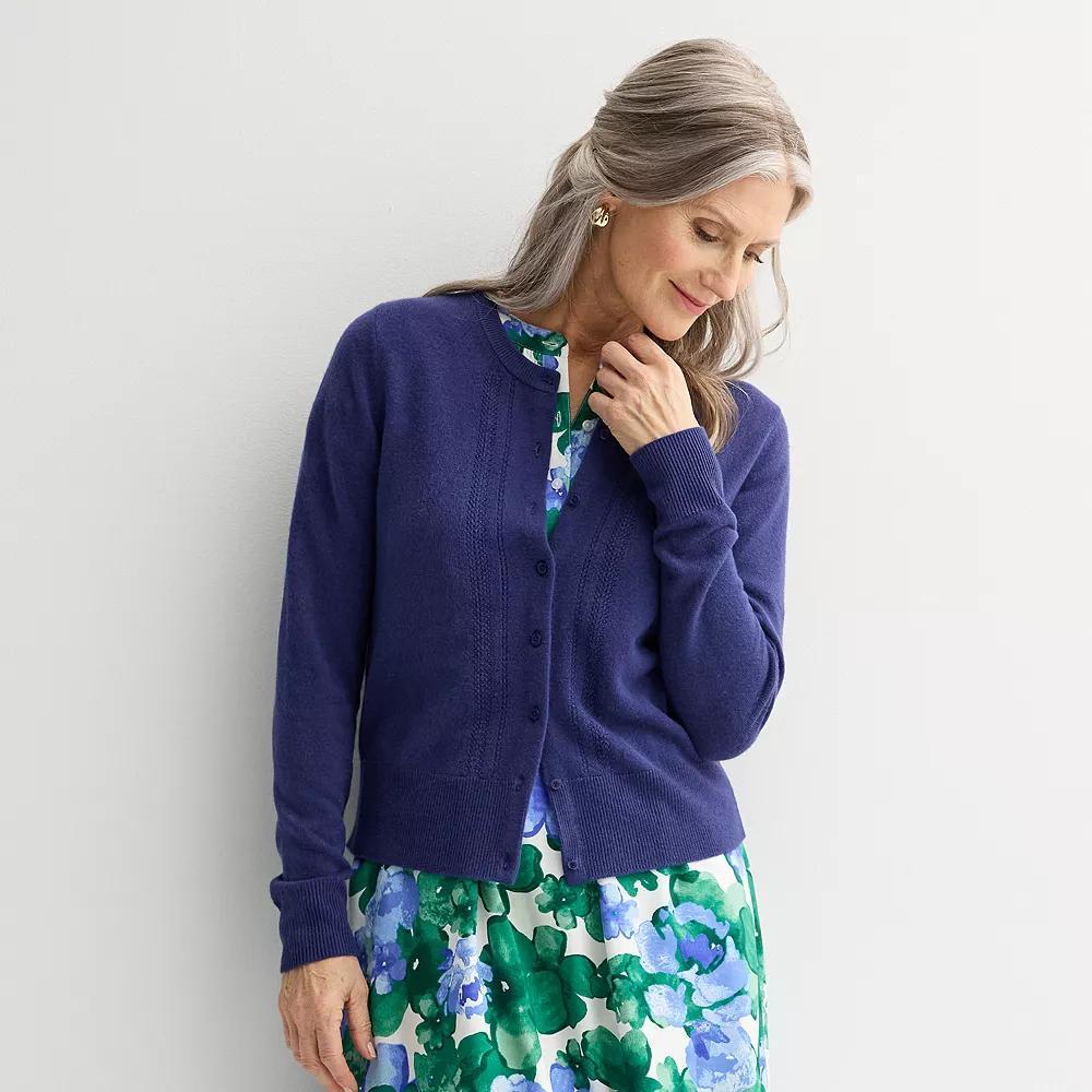 Women's Croft & Barrow® Extra Soft Classic Pointelle Cardigan, Size: Medium, Blue Product Image