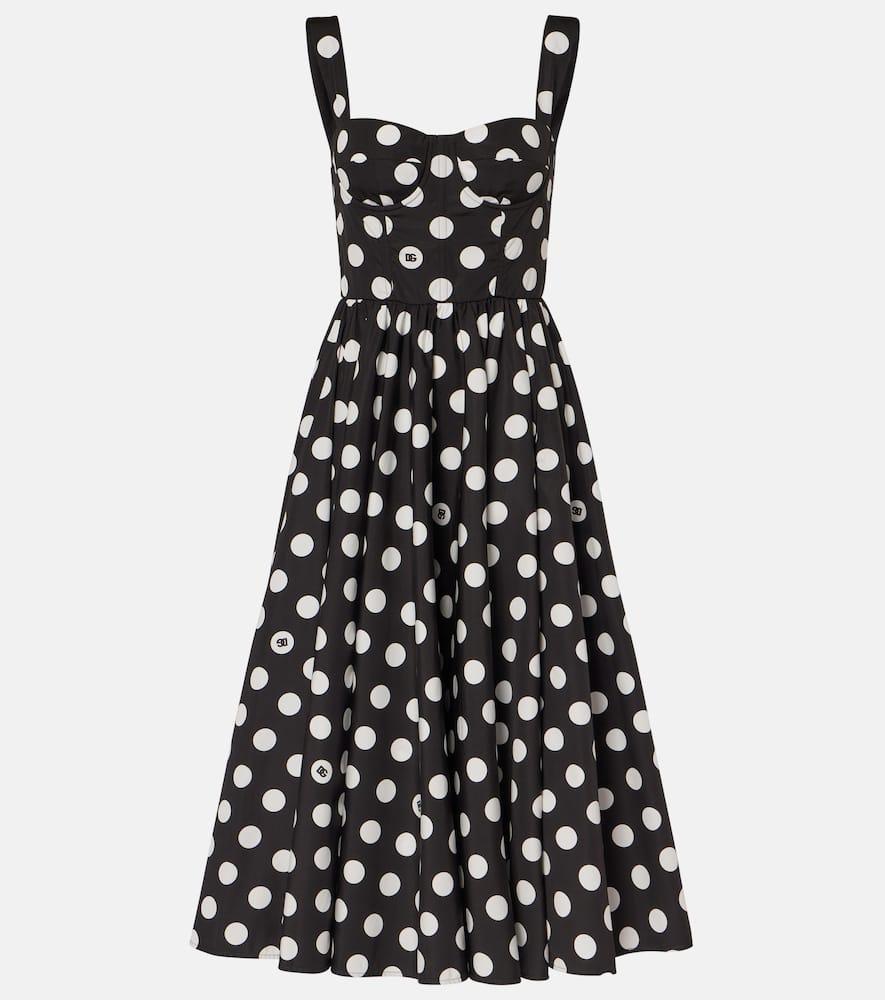 DOLCE & GABBANA Polka-dot Corset Midi Dress In White,black Product Image