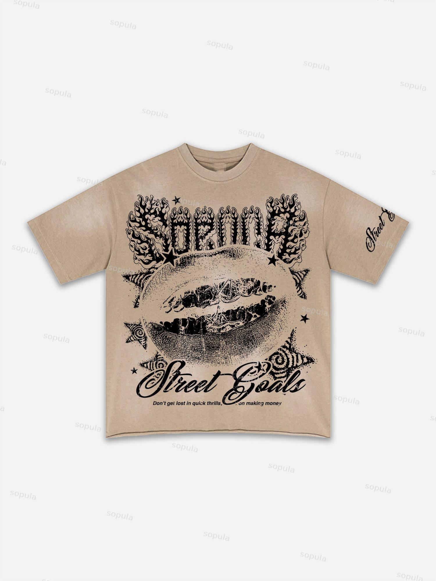 Street Goals Lip Braces Make Vintage Printed Graphic Washed T-shirt Product Image