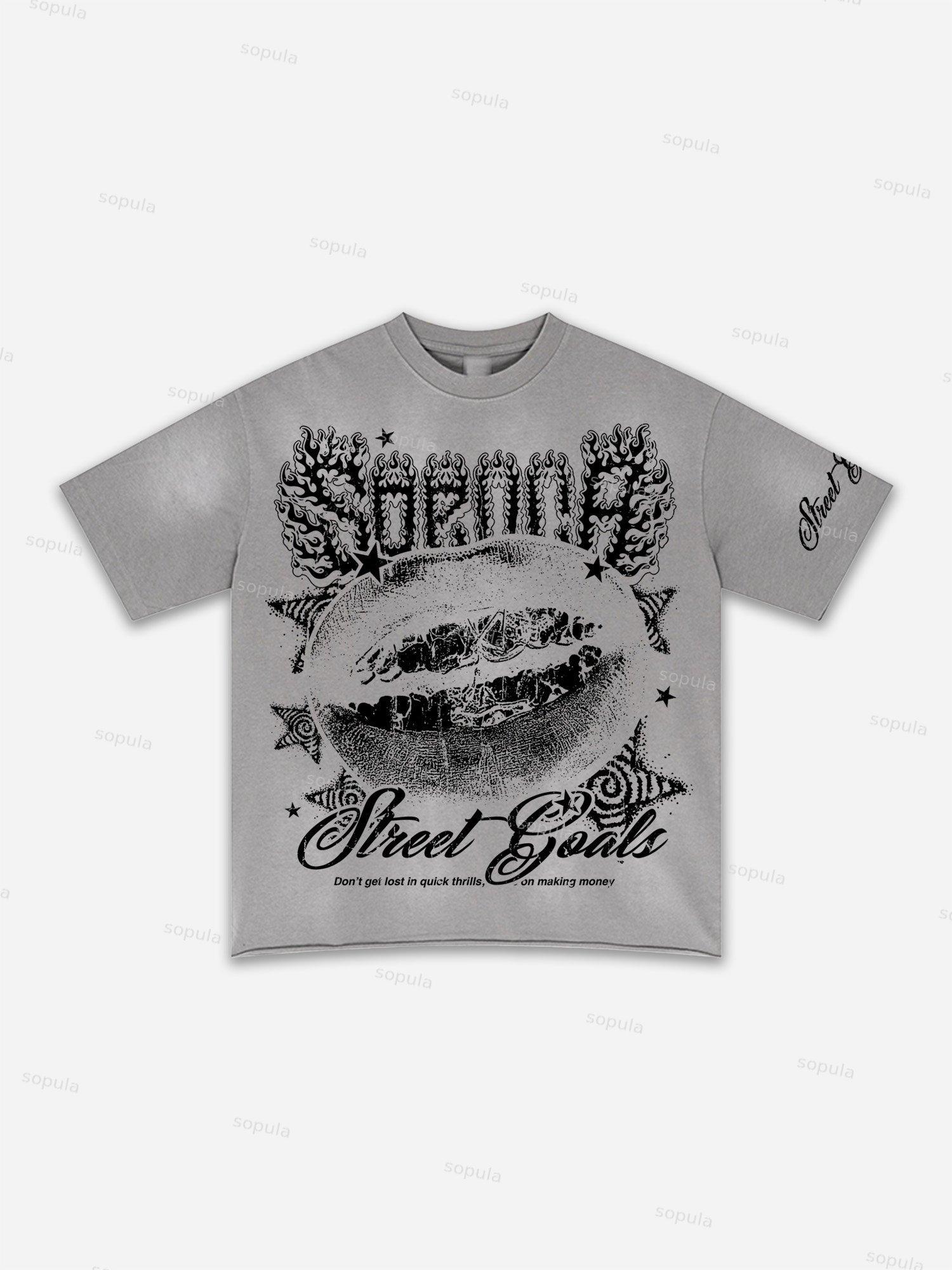 Street Goals Lip Braces Make Vintage Printed Graphic Washed T-shirt Product Image