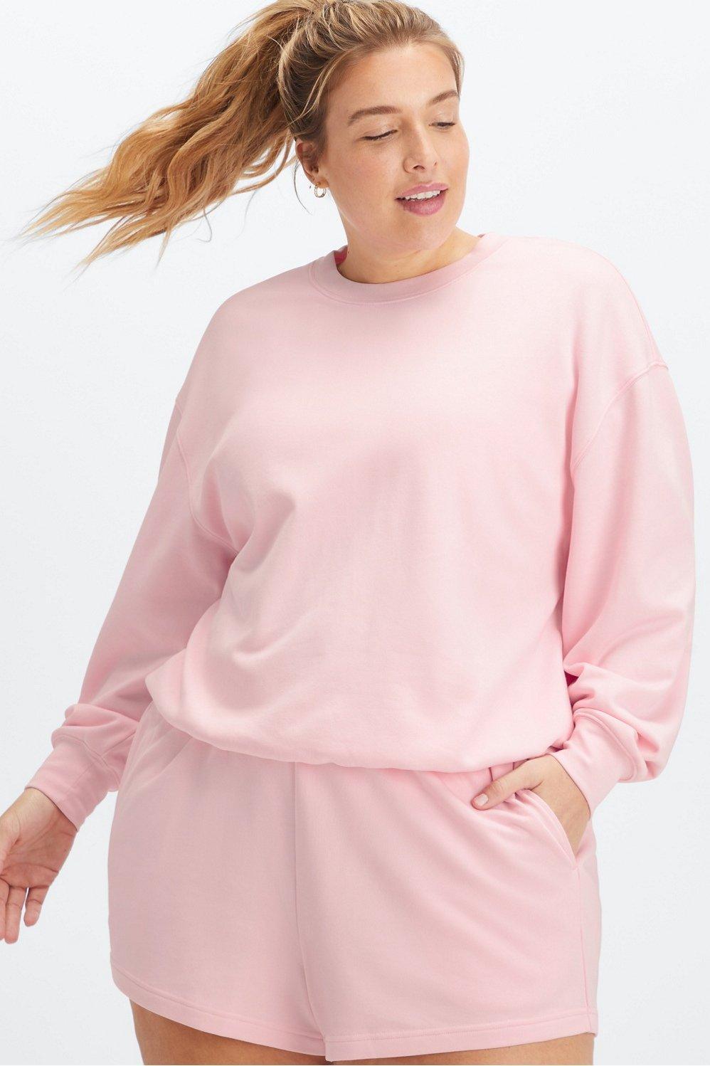 Fabletics Lightweight Go-To Cropped Crewneck Womens pink Size XL Product Image