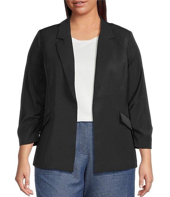 Skies Are Blue Plus Size Notch Lapel Shirred 3/4 Sleeve Open Front Coordinating Statement Blazer Product Image