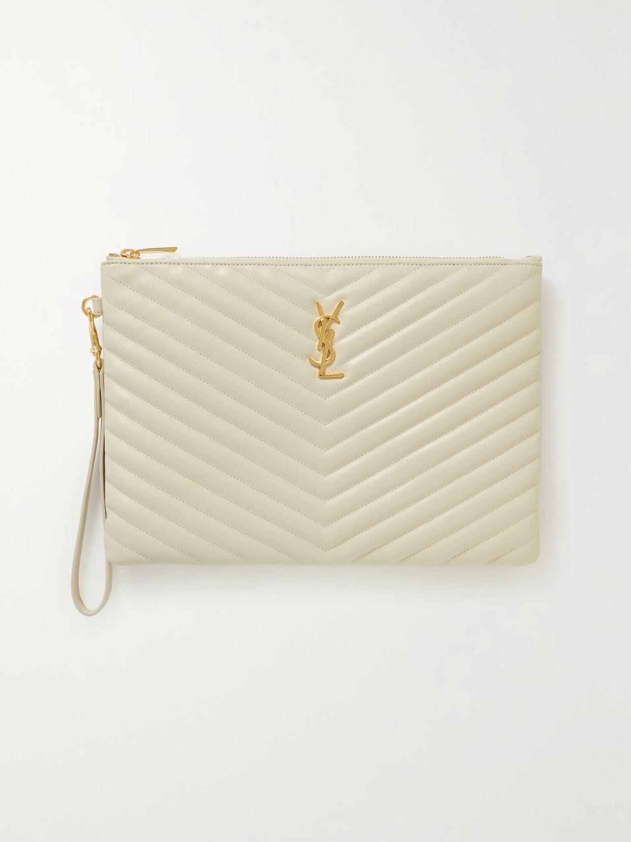 SAINT LAURENT Monogram Quilted Leather Pouch In Crema Soft Product Image