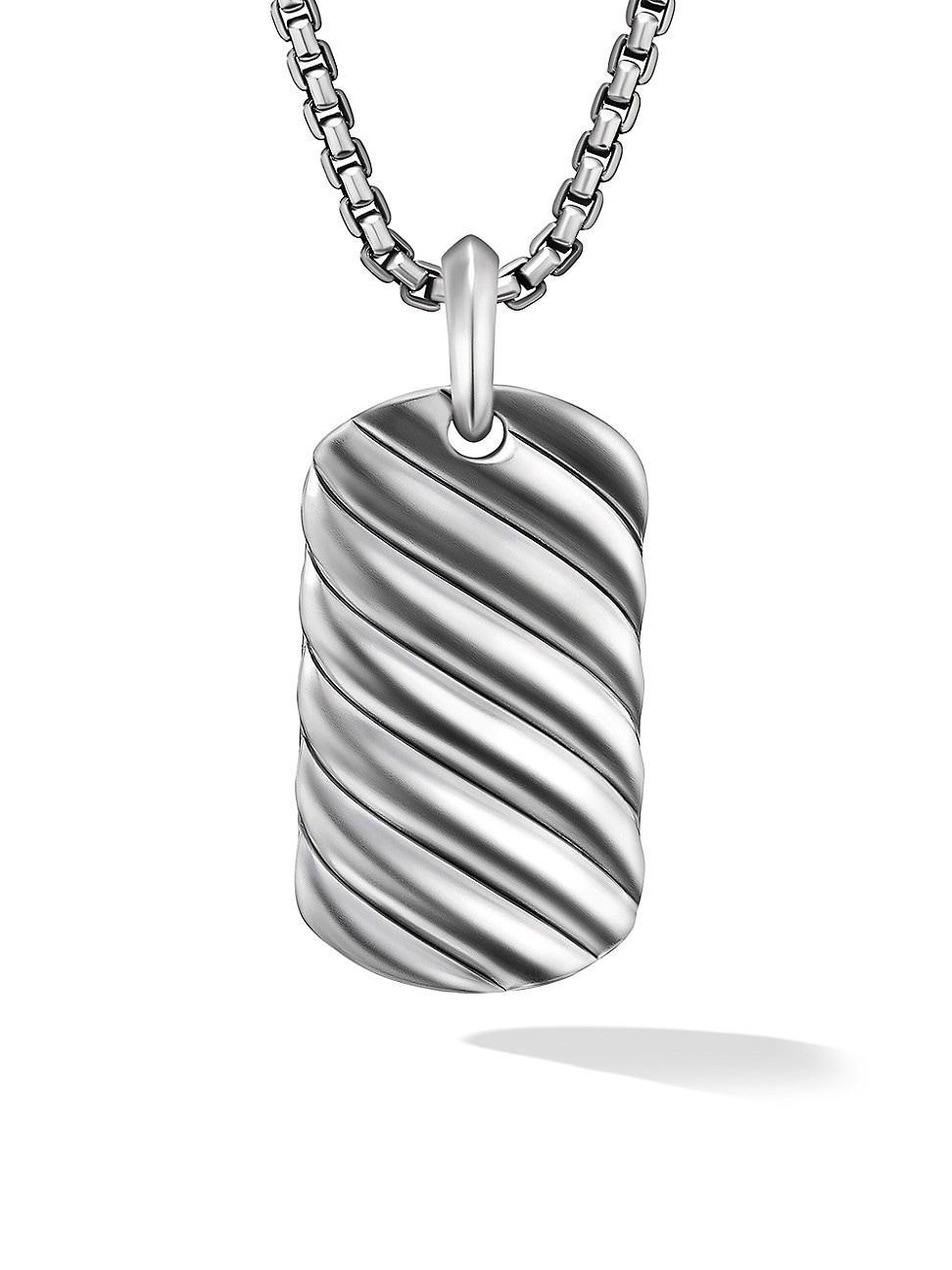 Mens Sculpted Cable Tag in Sterling Silver, 27MM Product Image