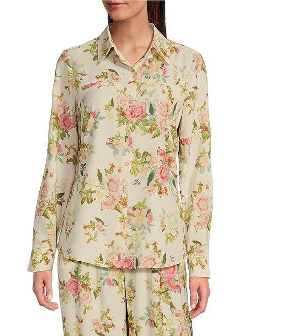 Alex Marie Piper Twill Floral Print Point Collar Long Sleeve Button Front Coordinating Top Product Image