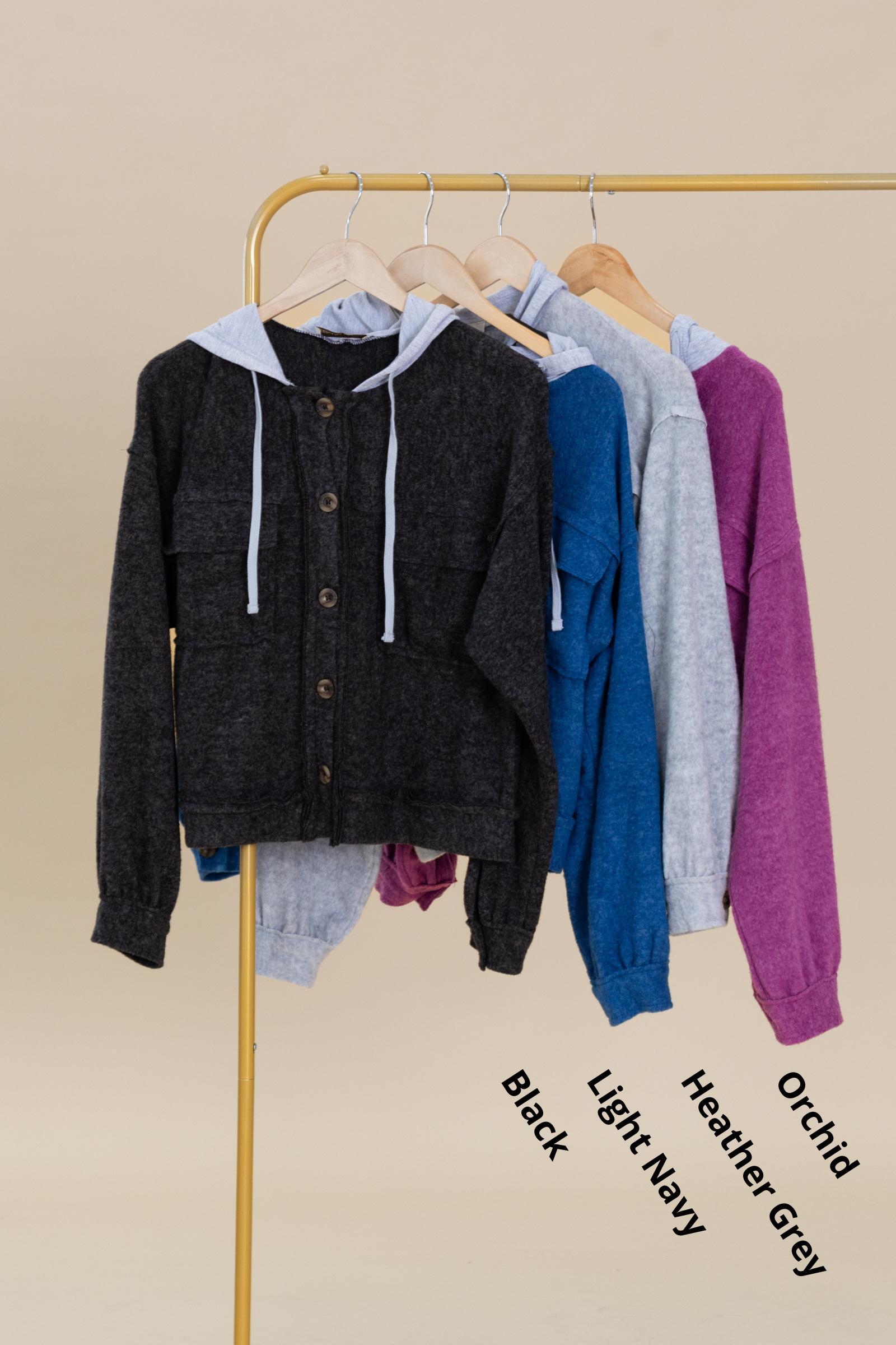 Brushed Hacci Hooded Button Down Shacket Product Image