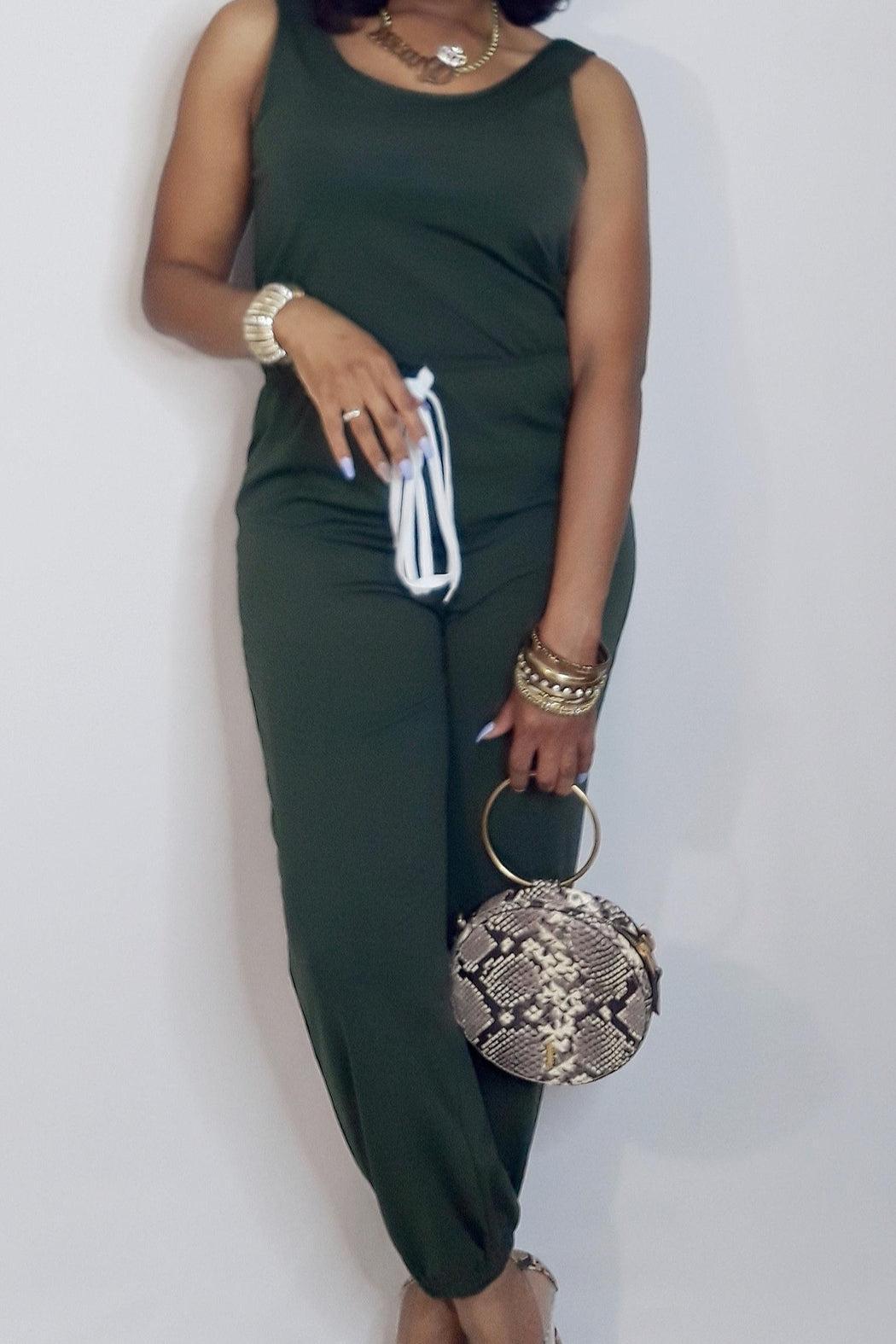 Green Elastic Jumpsuit Product Image