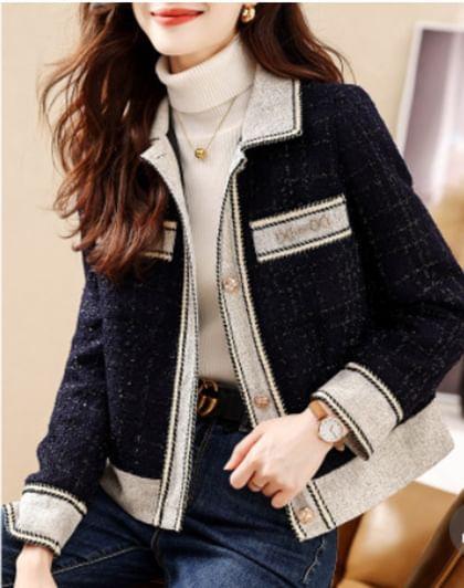 Collared Tweed Button-Up Jacket Product Image