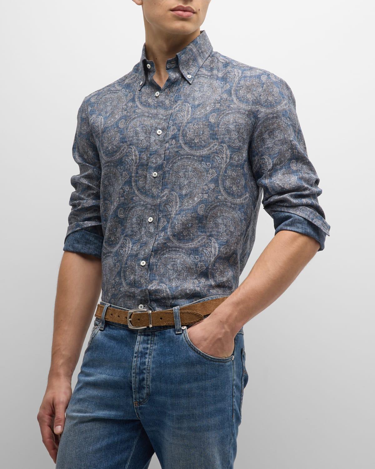 Men's Linen Paisley-Print Sport Shirt Product Image