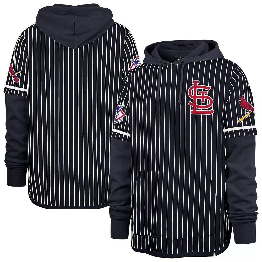 Men's '47 Navy St. Louis Cardinals Pinstripe Double Header Pullover Hoodie,  Product Image