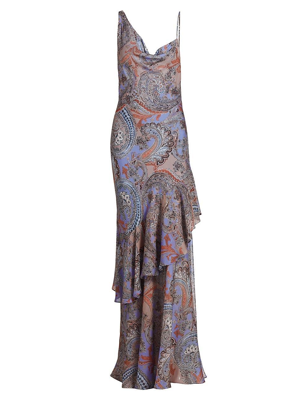 Womens Viola Paisley Silk Cowlneck Asymmetric Gown Product Image