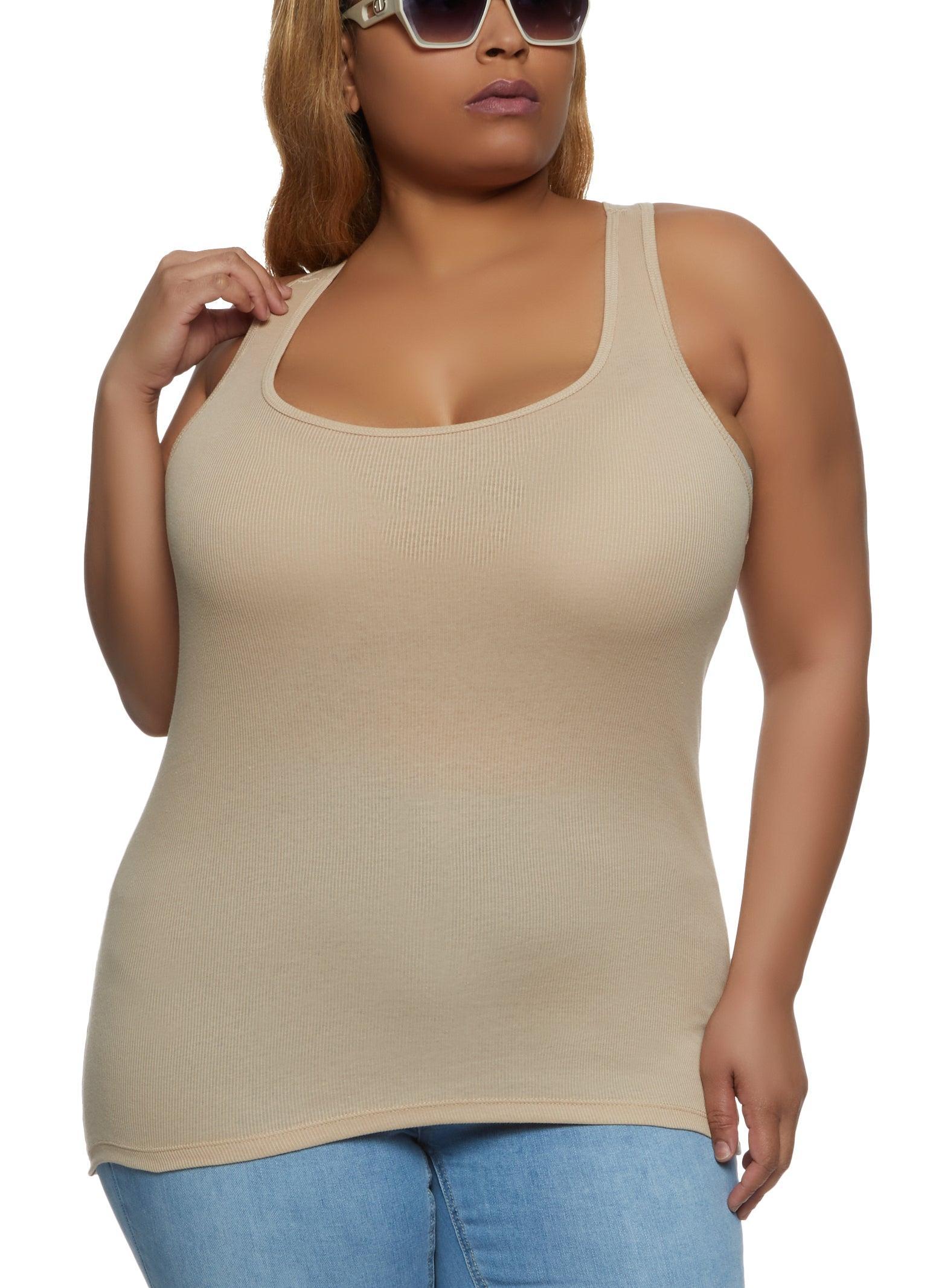 Womens Plus Size Ribbed Knit Racerback Tank Top Product Image