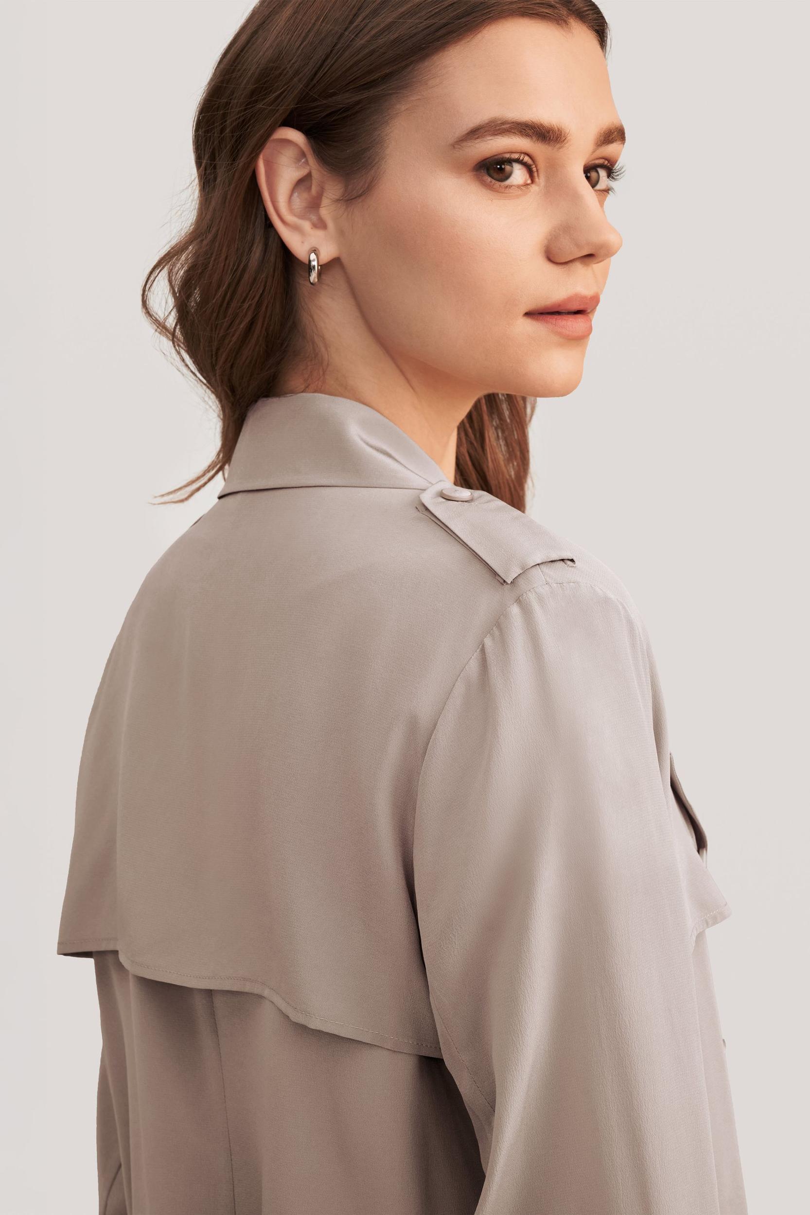 Classic Double-Breasted Silk Trench Coat Product Image