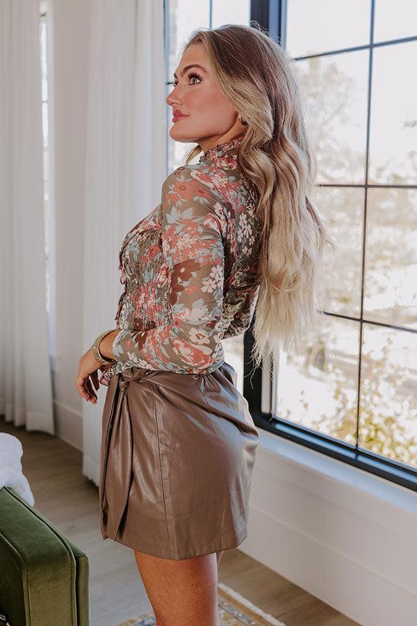 Call It Chic Floral Mesh Top in Olive Product Image