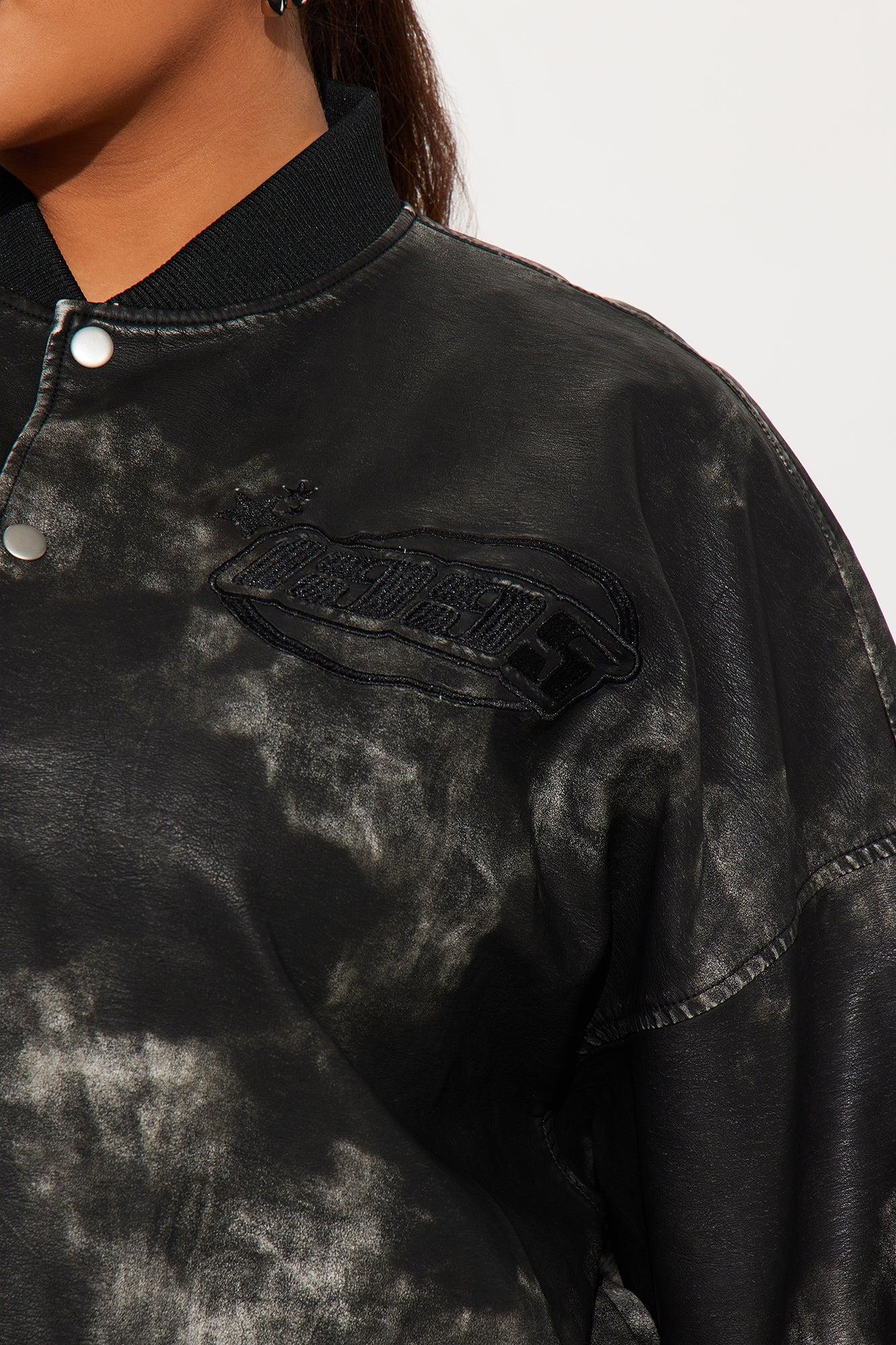 NYC Washed Faux Leather Jacket - Black Product Image