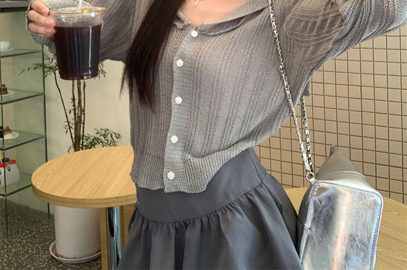 Collar Plain Cropped Cardigan Product Image