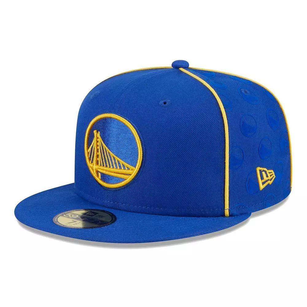 Men's New Era Royal Golden State Warriors Piped & Flocked 59Fifty Fitted Hat, Size: 7, Blue Product Image